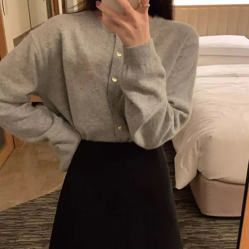 O-neck Long Sleeve Casual Cardigan