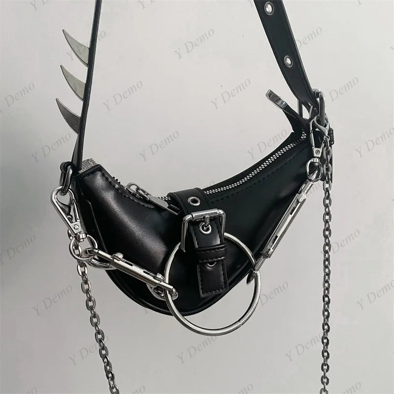 Punk Rivets Gothic Rock Metal Buckles Sparks Crossbody Shoulder Bag Black Halloween