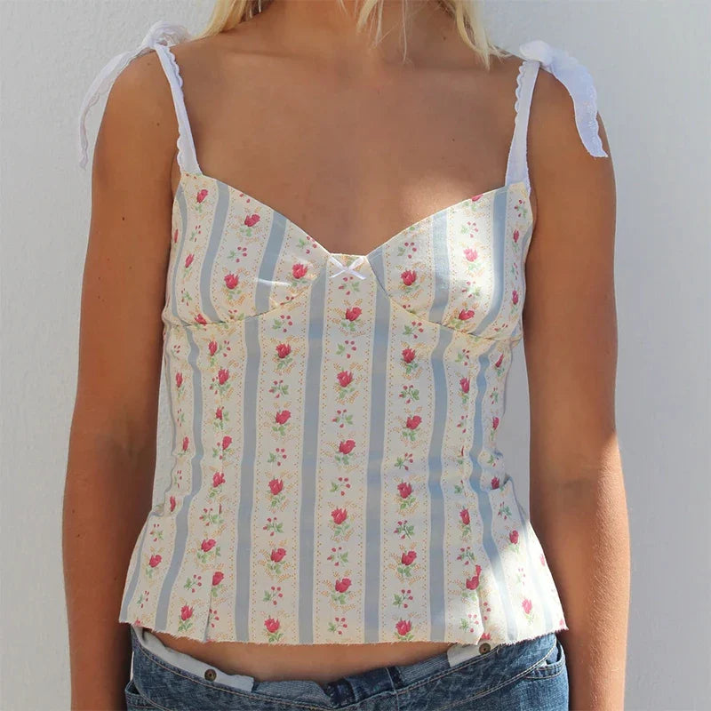 Floral Tie-Up Backless Crop Top