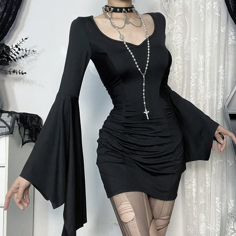 Batwing Lengthy Sleeve Mini Dress