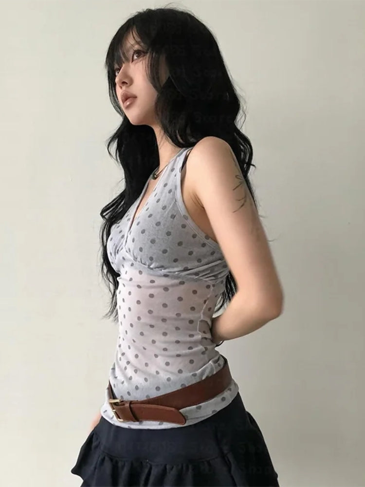 Y2K Halter Neck Polka Dot Top - Fashionpara