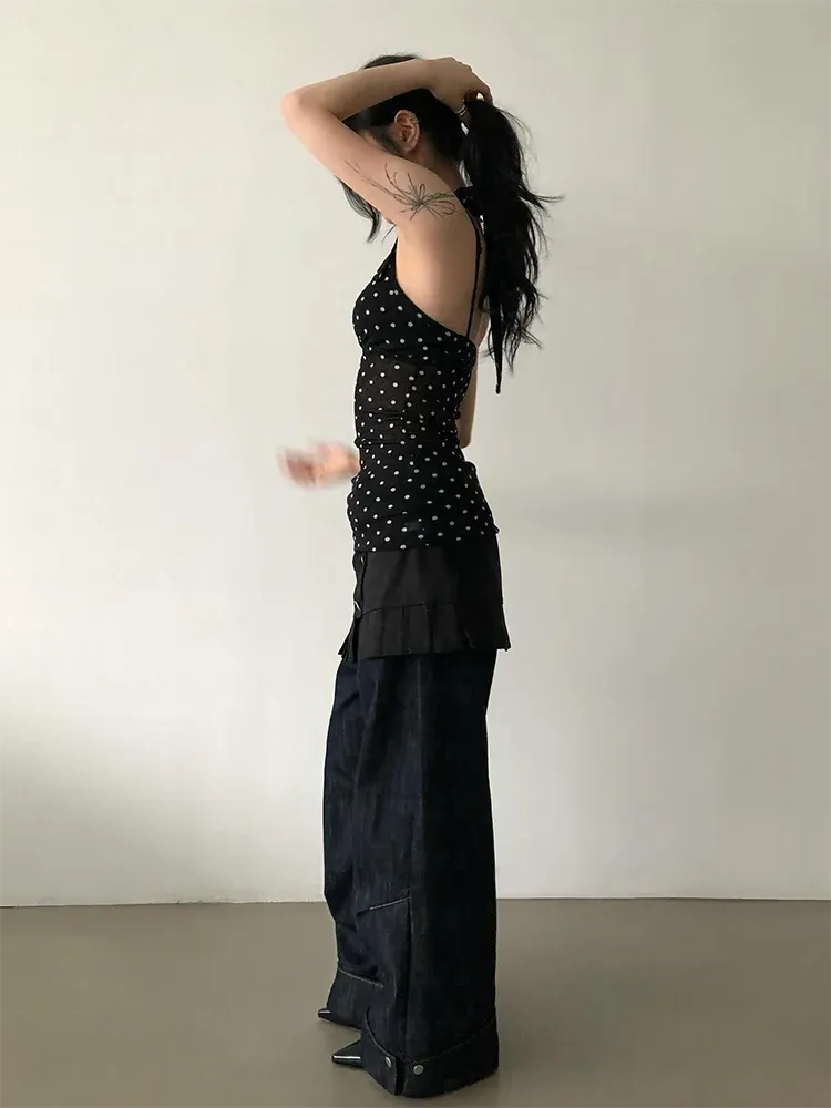 Y2K Halter Neck Polka Dot Top - Fashionpara