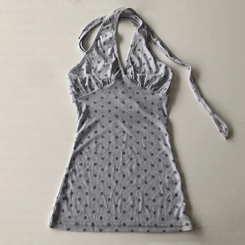Y2K Halter Neck Polka Dot Top - Fashionpara