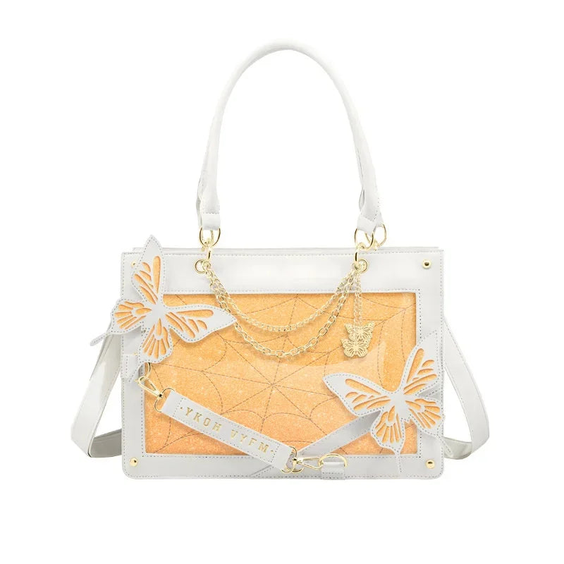Y2K Labyrinth Butterfly Spider Web Chain Diy Transparent Lolita Gothic Bag White Orange Halloween