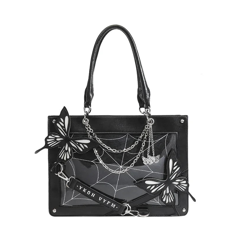 Y2K Labyrinth Butterfly Spider Web Chain Diy Transparent Lolita Gothic Bag Black White Halloween