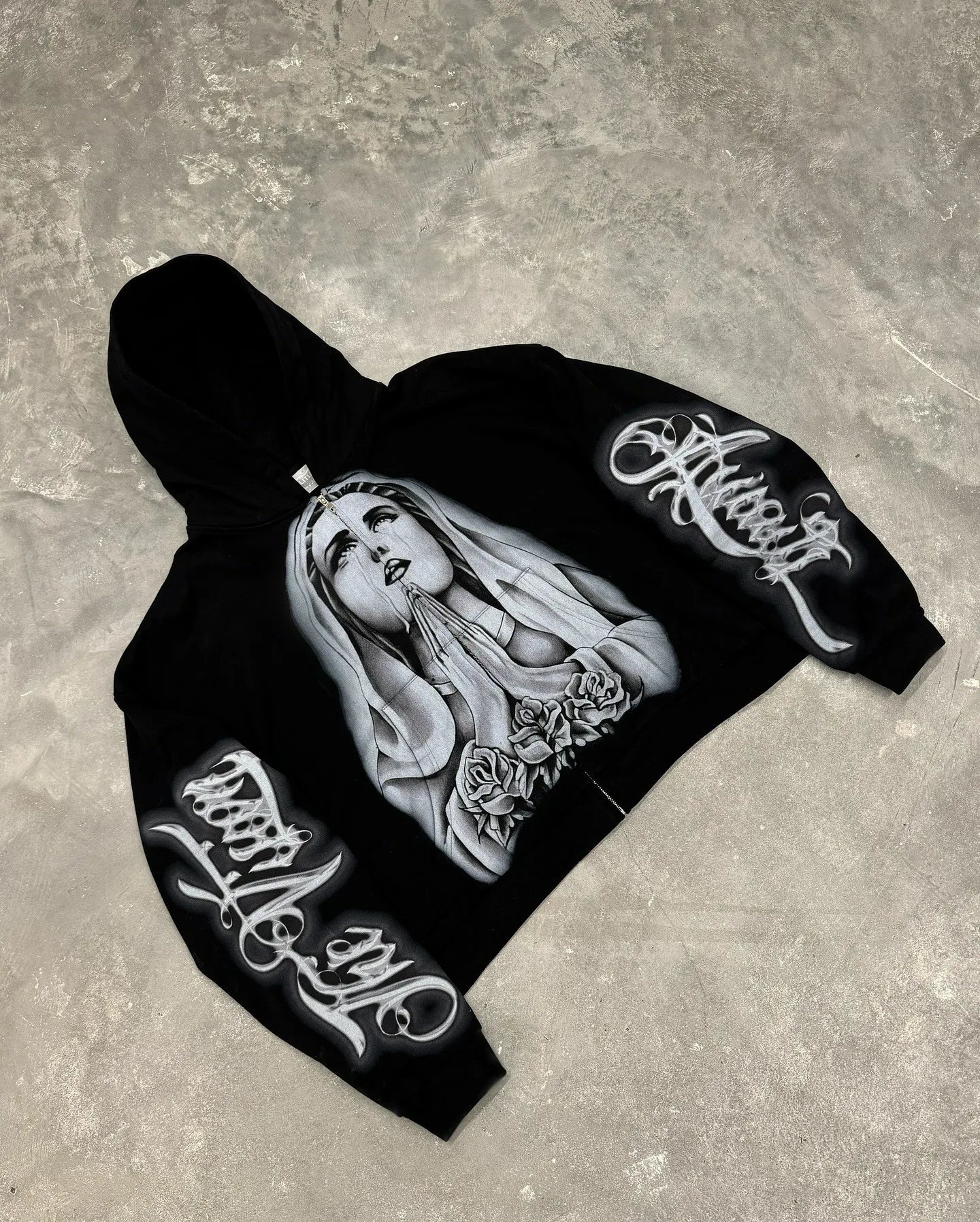 Prayer Portrait Black Zipper Hoodie