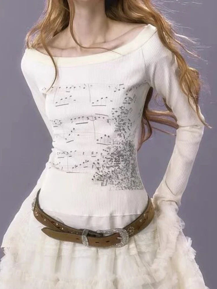 Aesthetic Slim Fit All Match Grunge Lace Patch Knit Top - Fashionpara