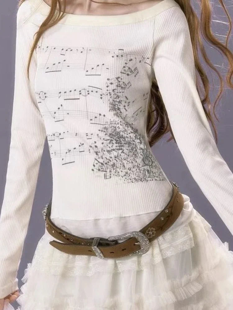 Aesthetic Slim Fit All Match Grunge Lace Patch Knit Top - Fashionpara