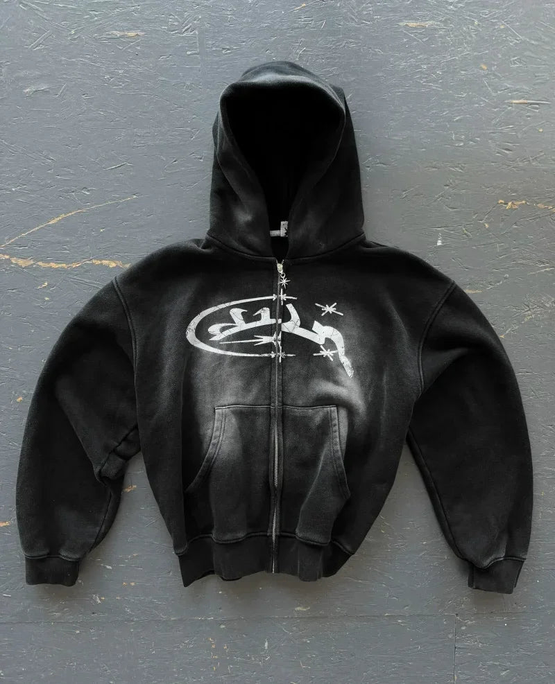 Y2K Mysterious Needlework Zipper Hoodie