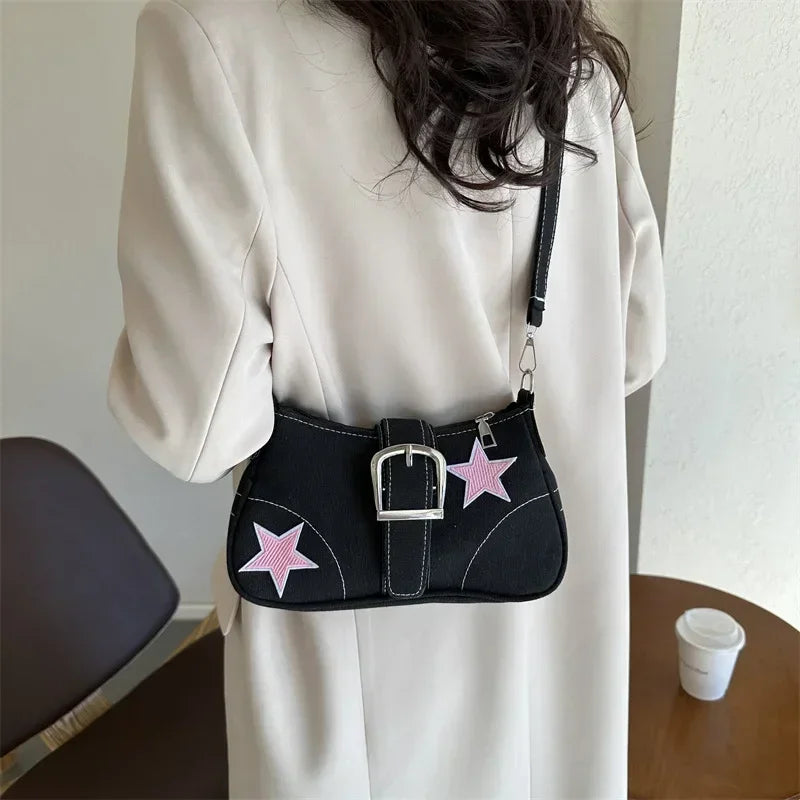 Stars Pattern Canvas Underarm Shoulder Bag