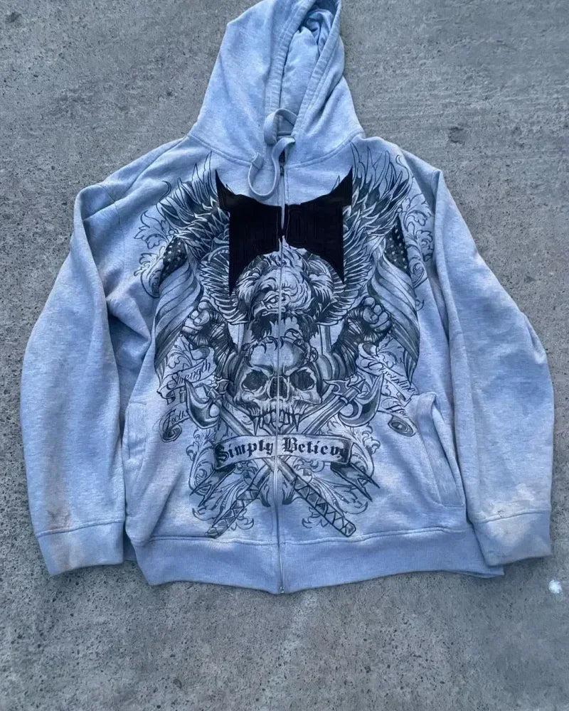 High-Quality Gothic Skull Print Hoodie