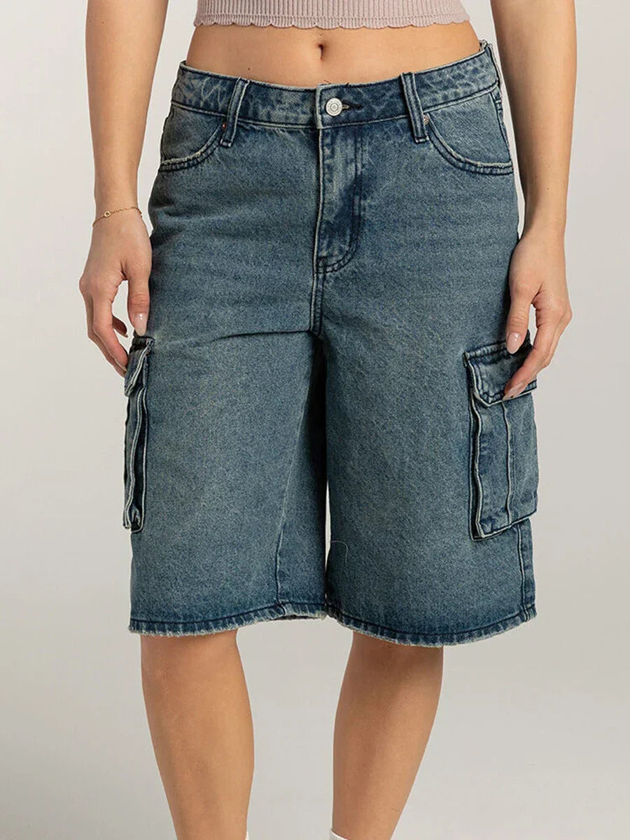 Loose Cargo Wide-Leg Denim Short Blue / S short-250223