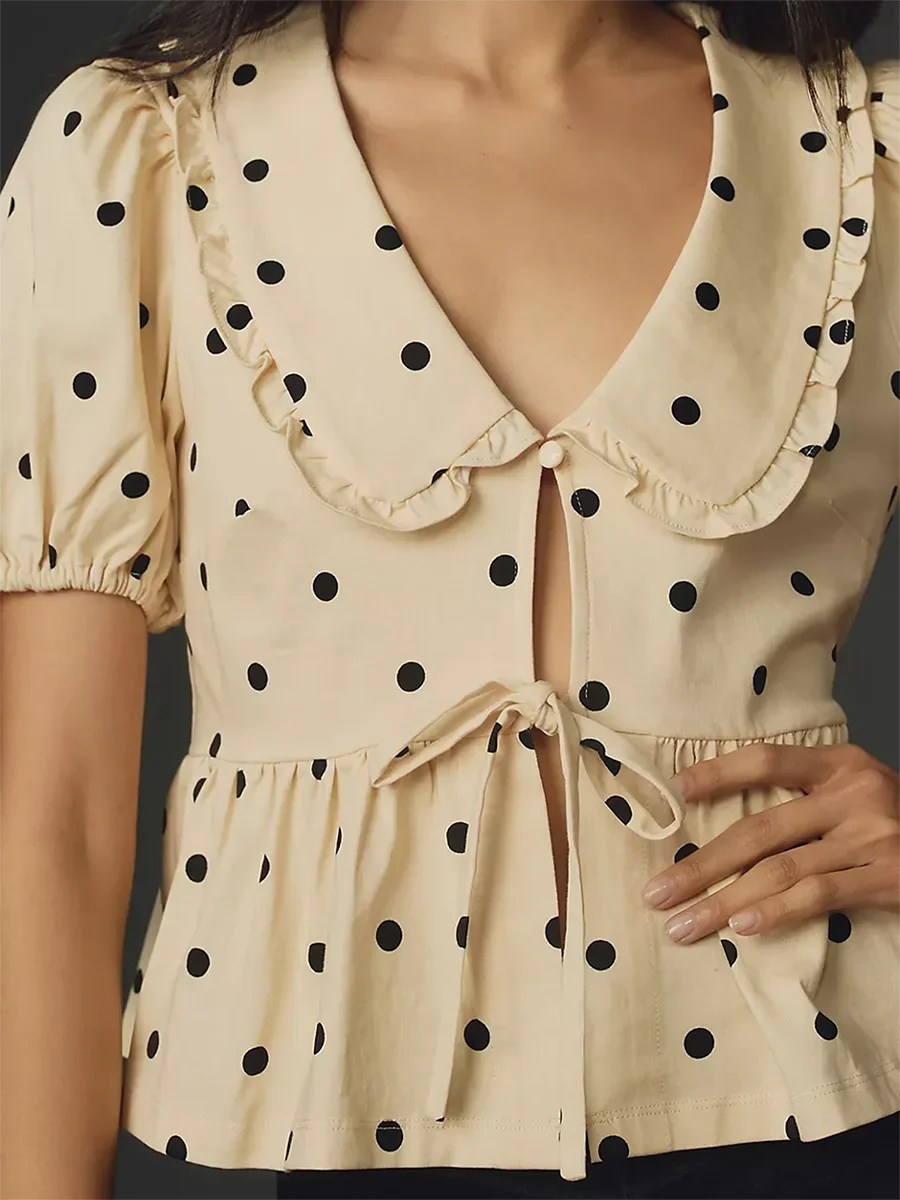 Y2K Peplum Ruffle Plaid Blouse - Fashionpara