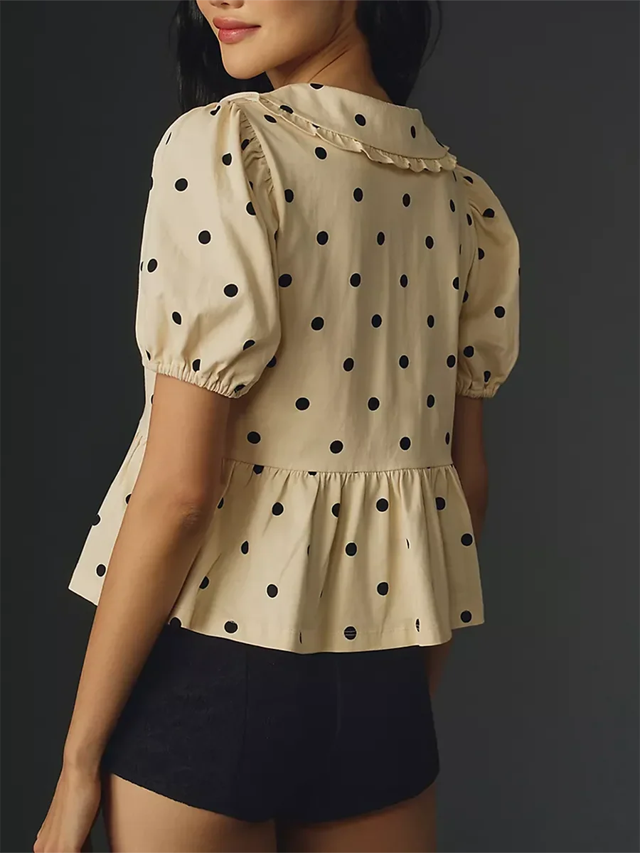 Y2K Peplum Ruffle Plaid Blouse - Fashionpara