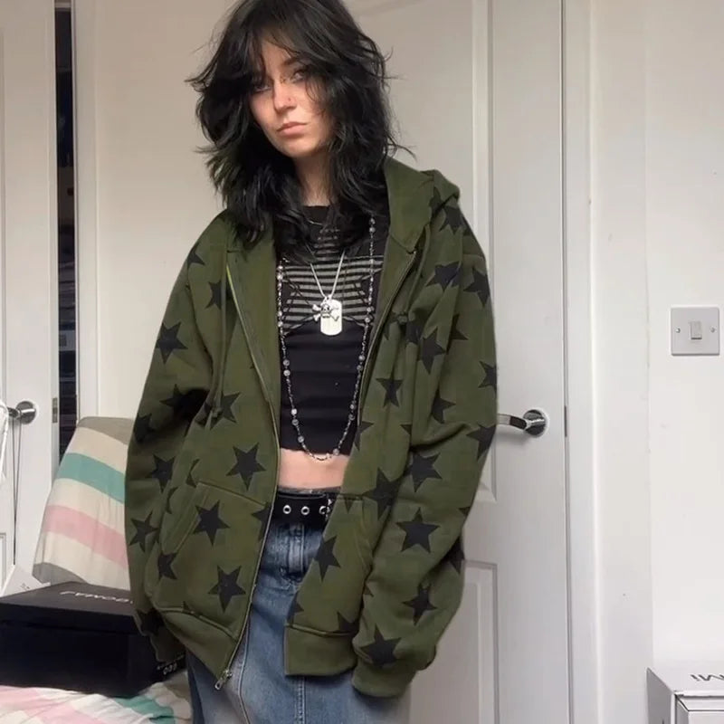 Vintage Gothic Stars Print Hoodie