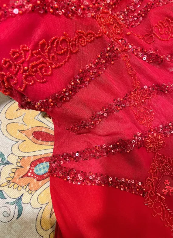 Charming Red Spaghetti Straps Chiffon Sequin Beaded Mermaid Evening Dress Long Wedding Guesrt Dress D1707