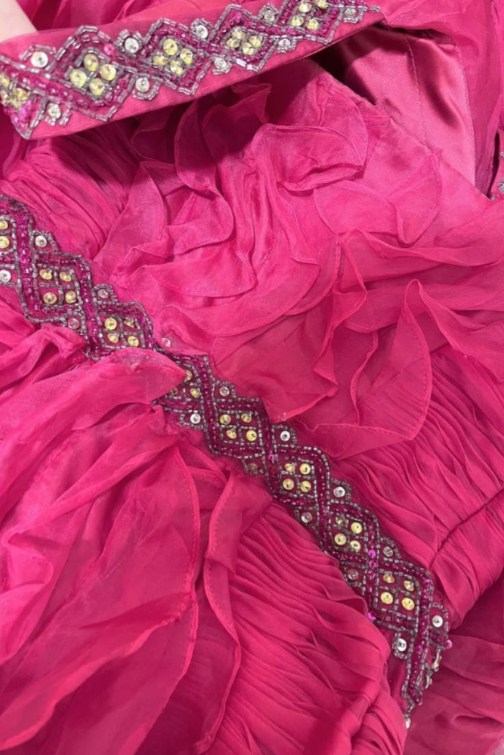 Retro Spaghetti Straps V Neck Chiffon Pleated Ruffles Mermaid Evening Dress Long Prom Gown D1192