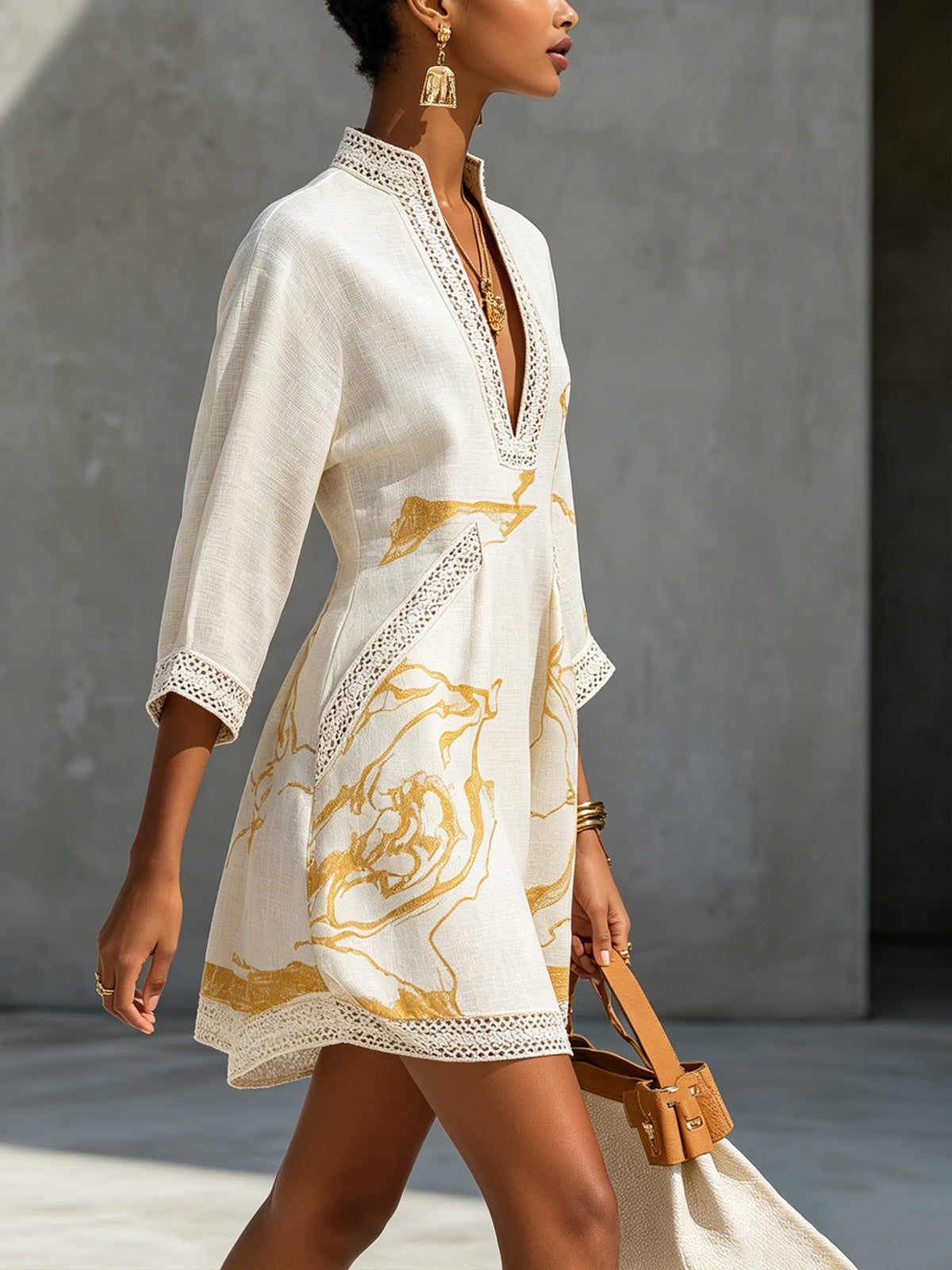 Marble Print Deep V-Neck Kimono Sleeve Mini Dress 8