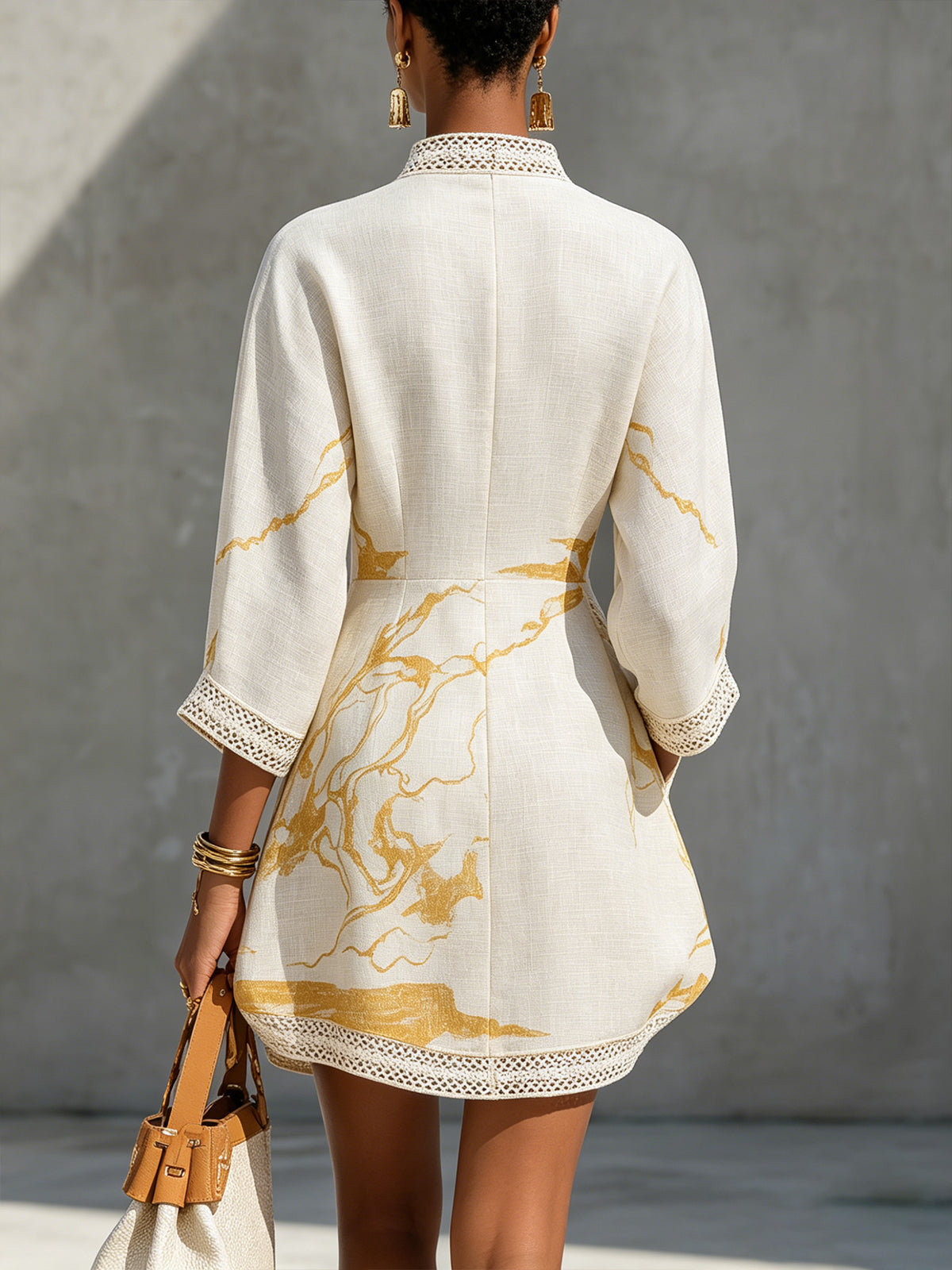Marble Print Deep V-Neck Kimono Sleeve Mini Dress 9