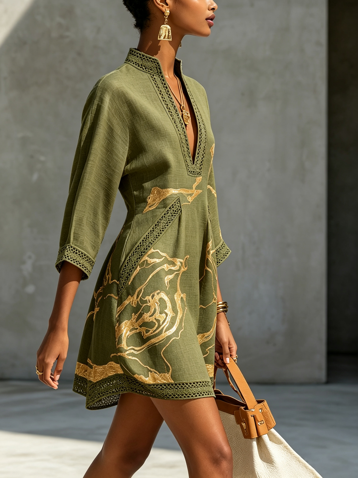 Marble Print Deep V-Neck Kimono Sleeve Mini Dress 16