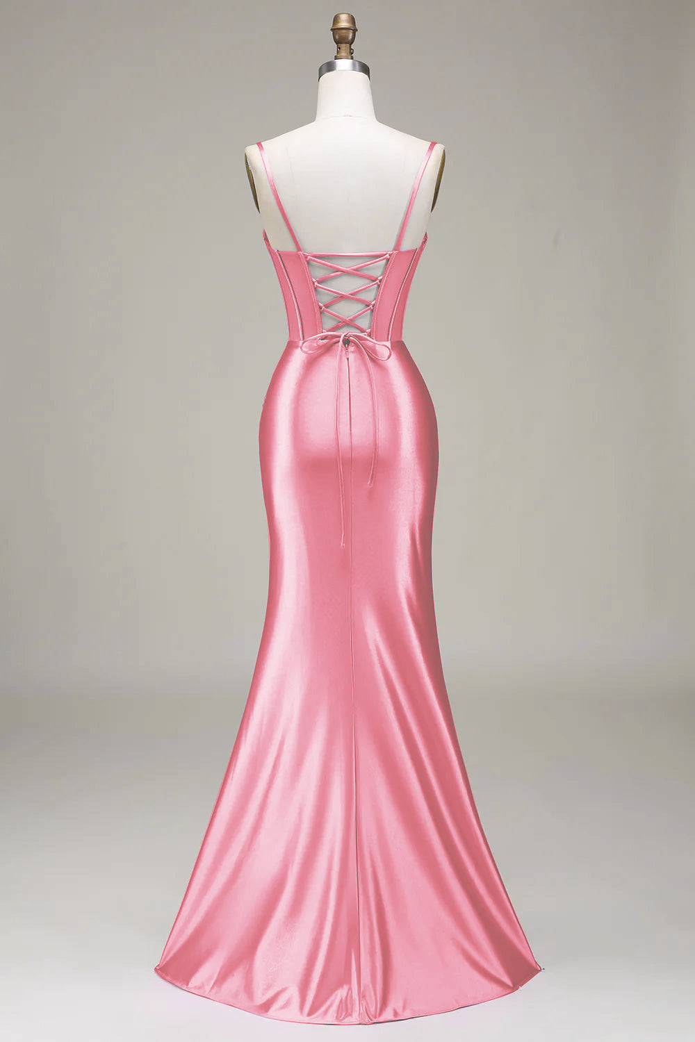 Candy Mermaid Spaghetti Straps Corset Prom Dress with Split Front