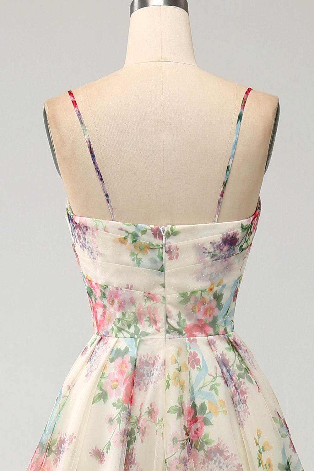 A-Line Flower Printed Ivory Prom Dress with Slit