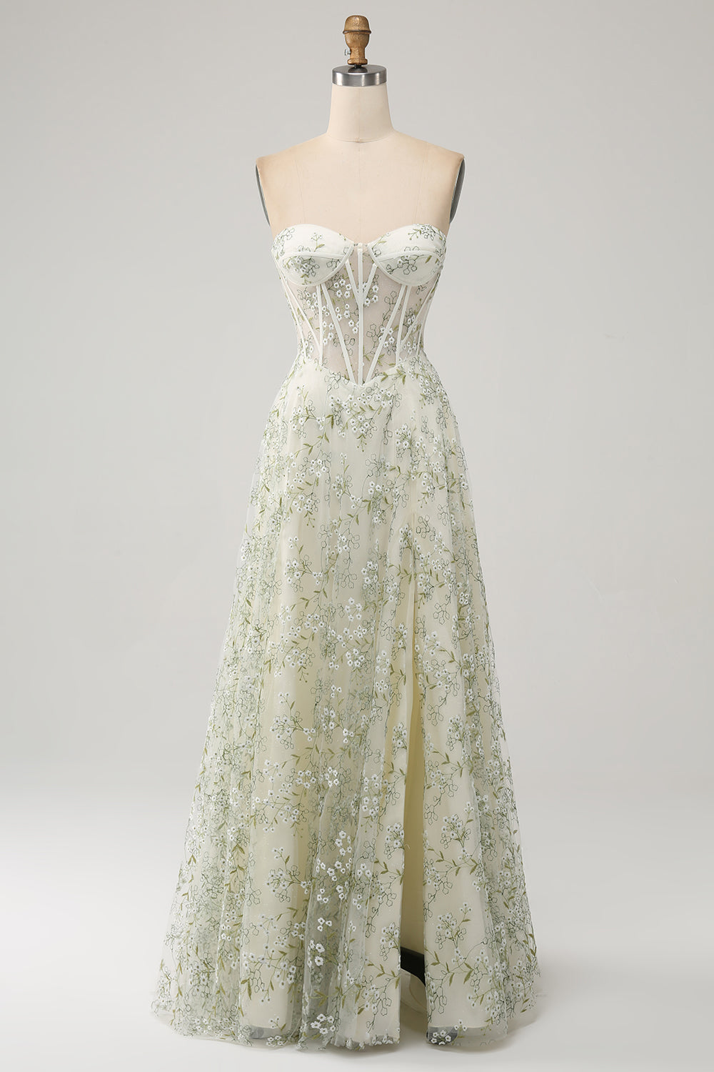 Light Green Corset Prom Dress with Embroidery A-Line Sweetheart Party Dress