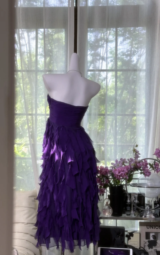 BeautifuL Sweetheart Neck Purple Chiffon Layered Long Prom Dress Formal Evening Dress D981