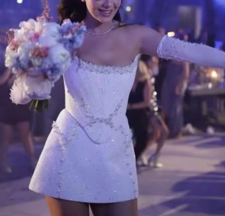 Sparkly Strapless White Satin Sequin Beaded Short Birthday Outfits Formal Graduation Homecoming Dress D117