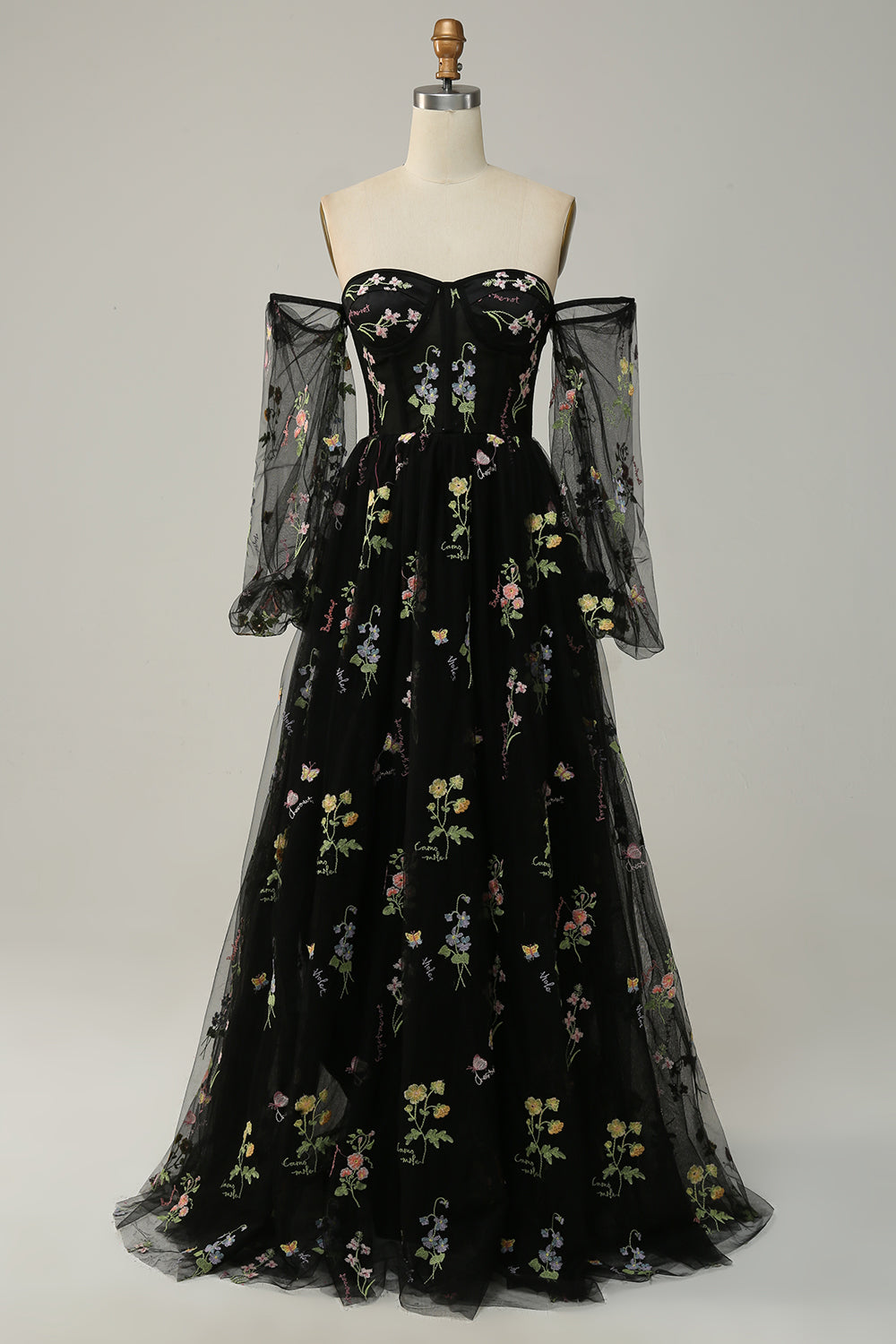 A Line Off the Shoulder Green Plus Size Prom Dress with Embroidery - Fashionpara
