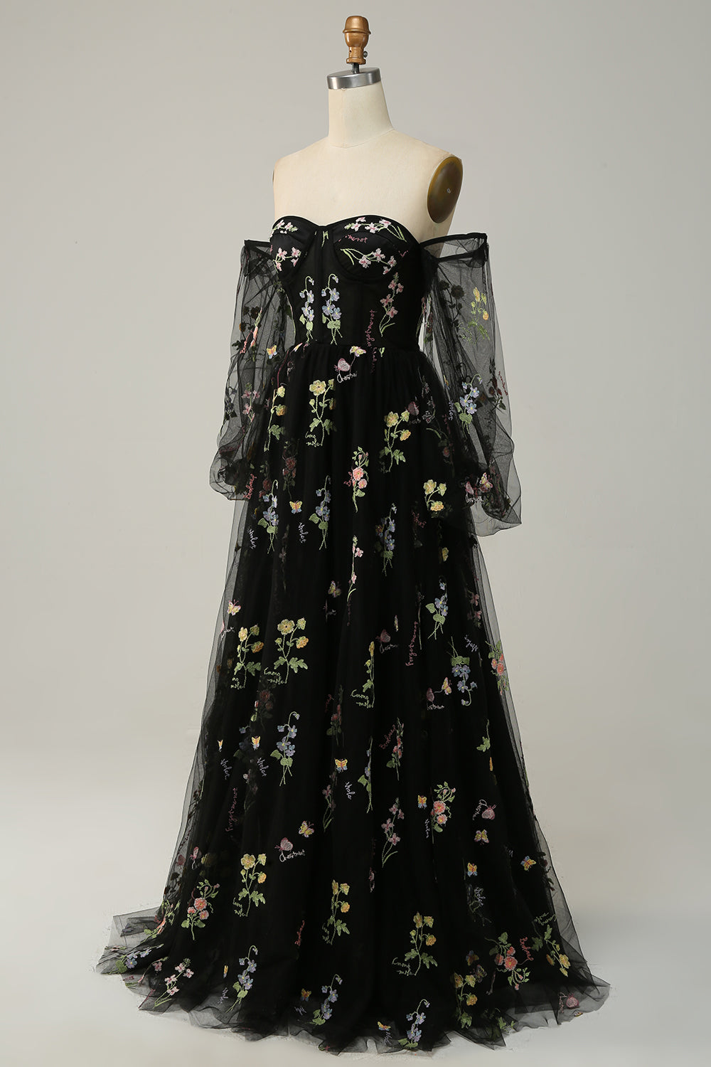 A Line Off the Shoulder Green Plus Size Prom Dress with Embroidery - Fashionpara