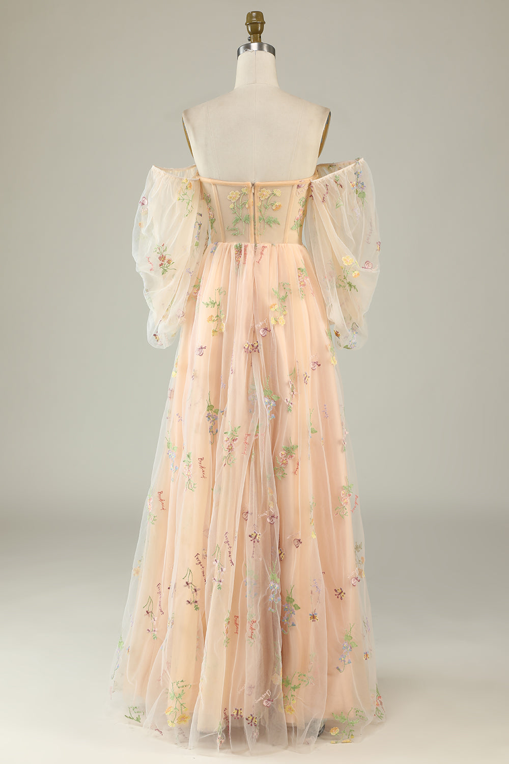 A Line Off the Shoulder Green Plus Size Prom Dress with Embroidery - Fashionpara