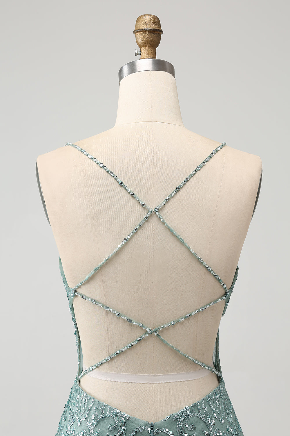 Green Bodycon Beaded Short Homecoming Dress with Criss Cross Back - Fashionpara