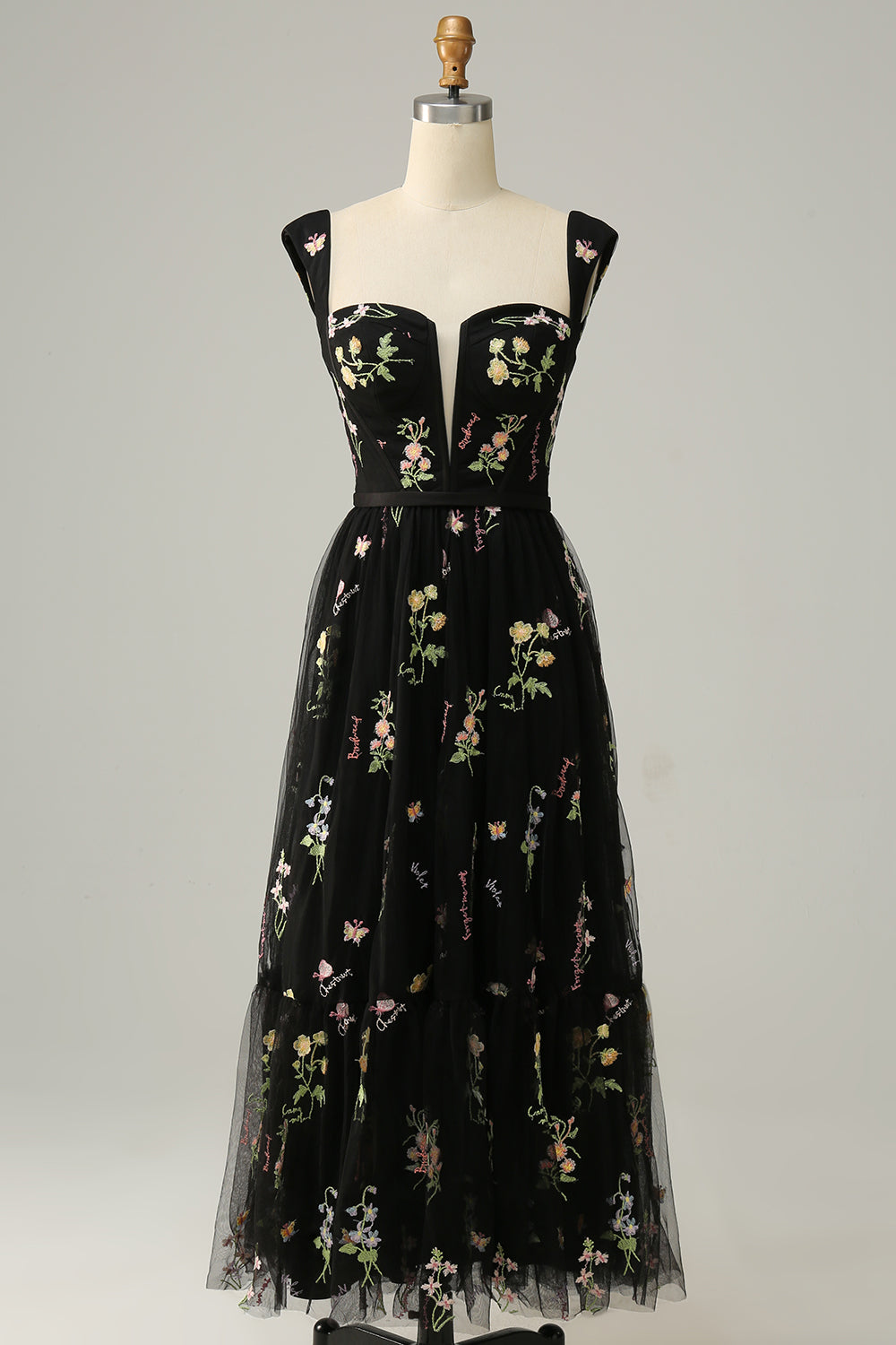 Champagne Long Prom Dress with Embroidery - Fashionpara