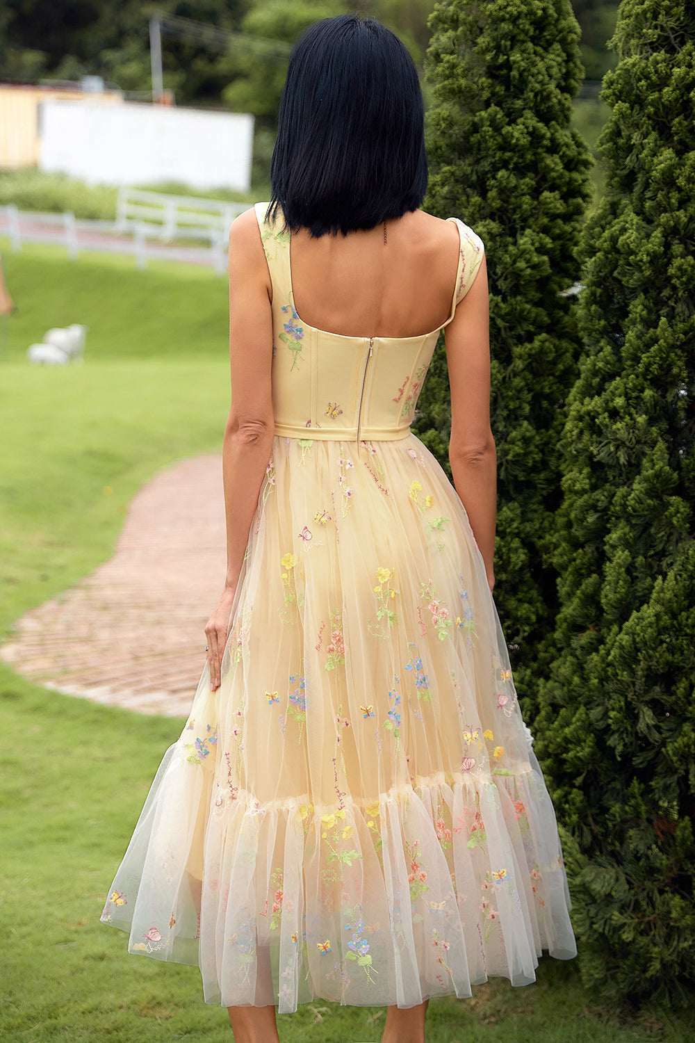 Champagne Long Prom Dress with Embroidery - Fashionpara