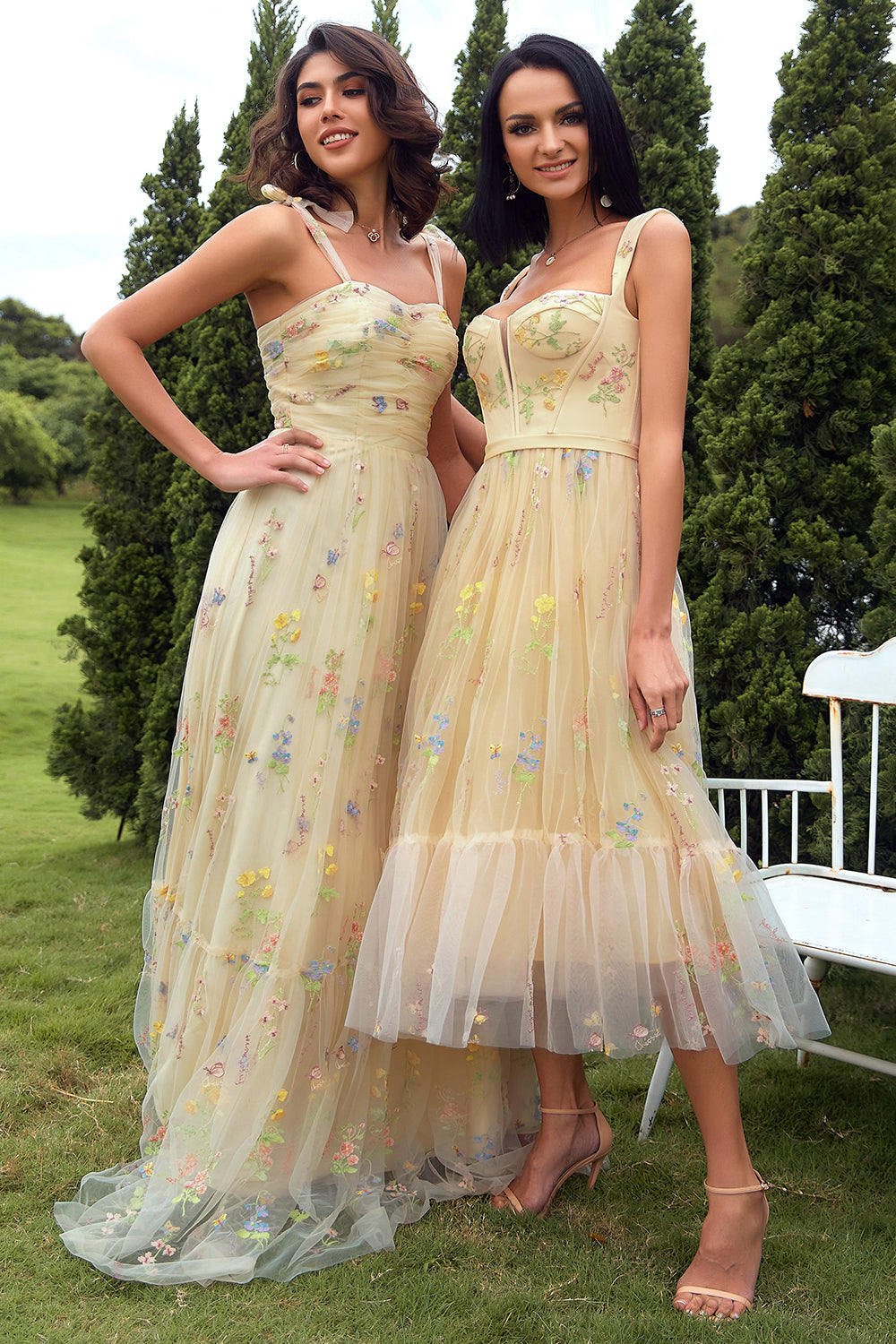 Champagne Long Prom Dress with Embroidery - Fashionpara