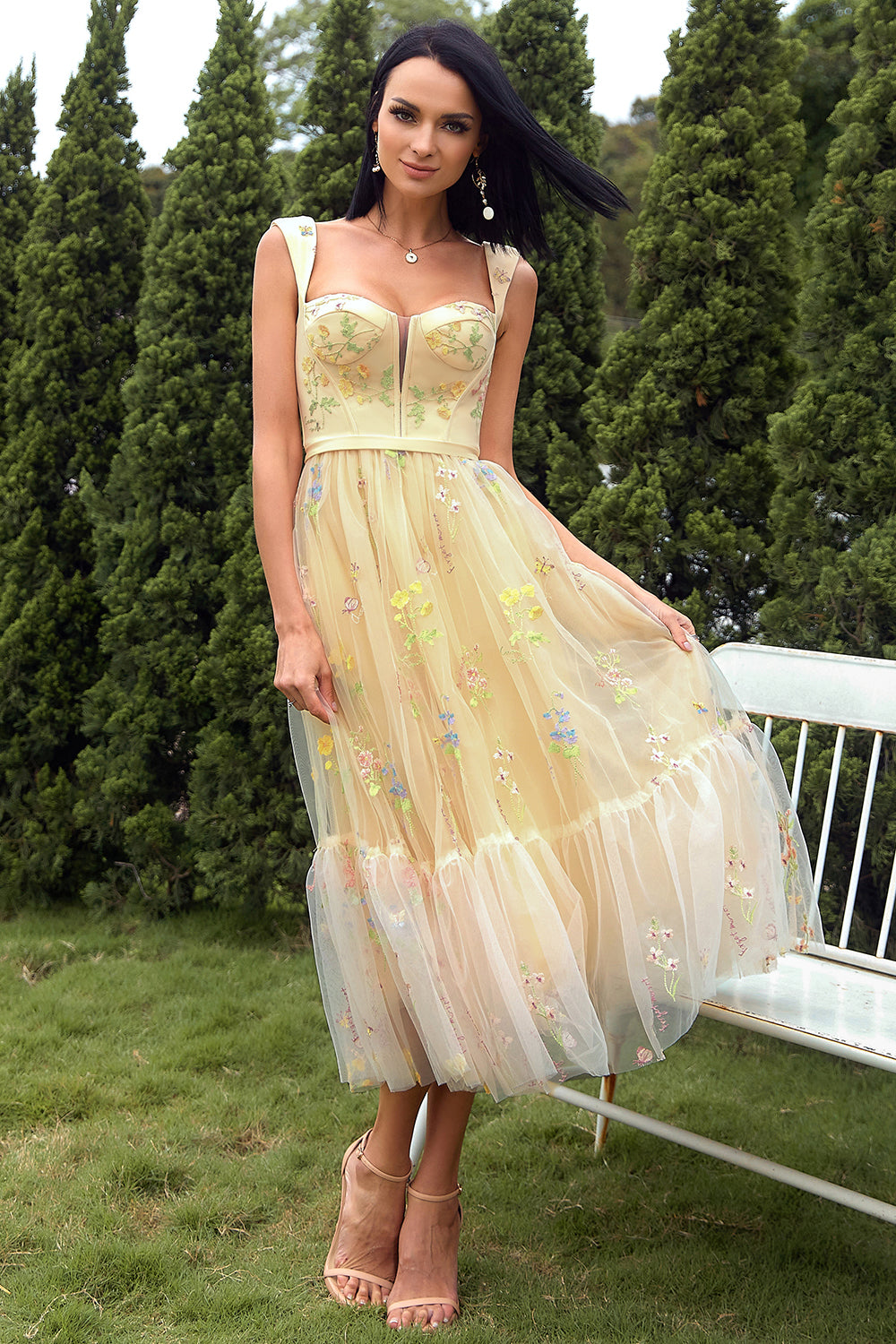 Champagne Long Prom Dress with Embroidery - Fashionpara