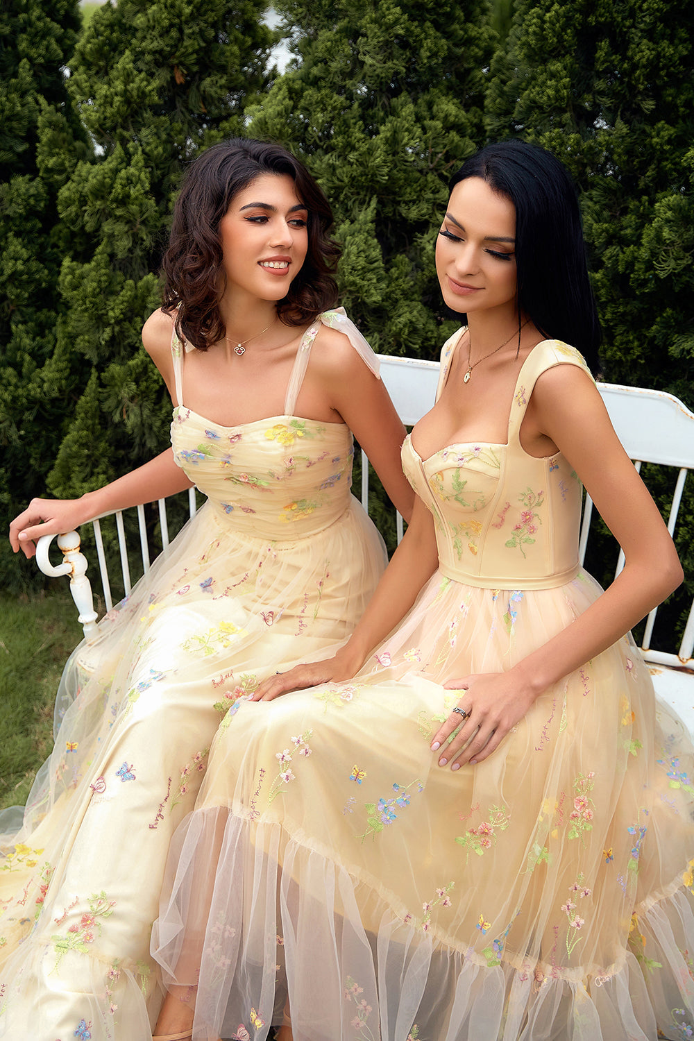 Champagne Long Prom Dress with Embroidery - Fashionpara