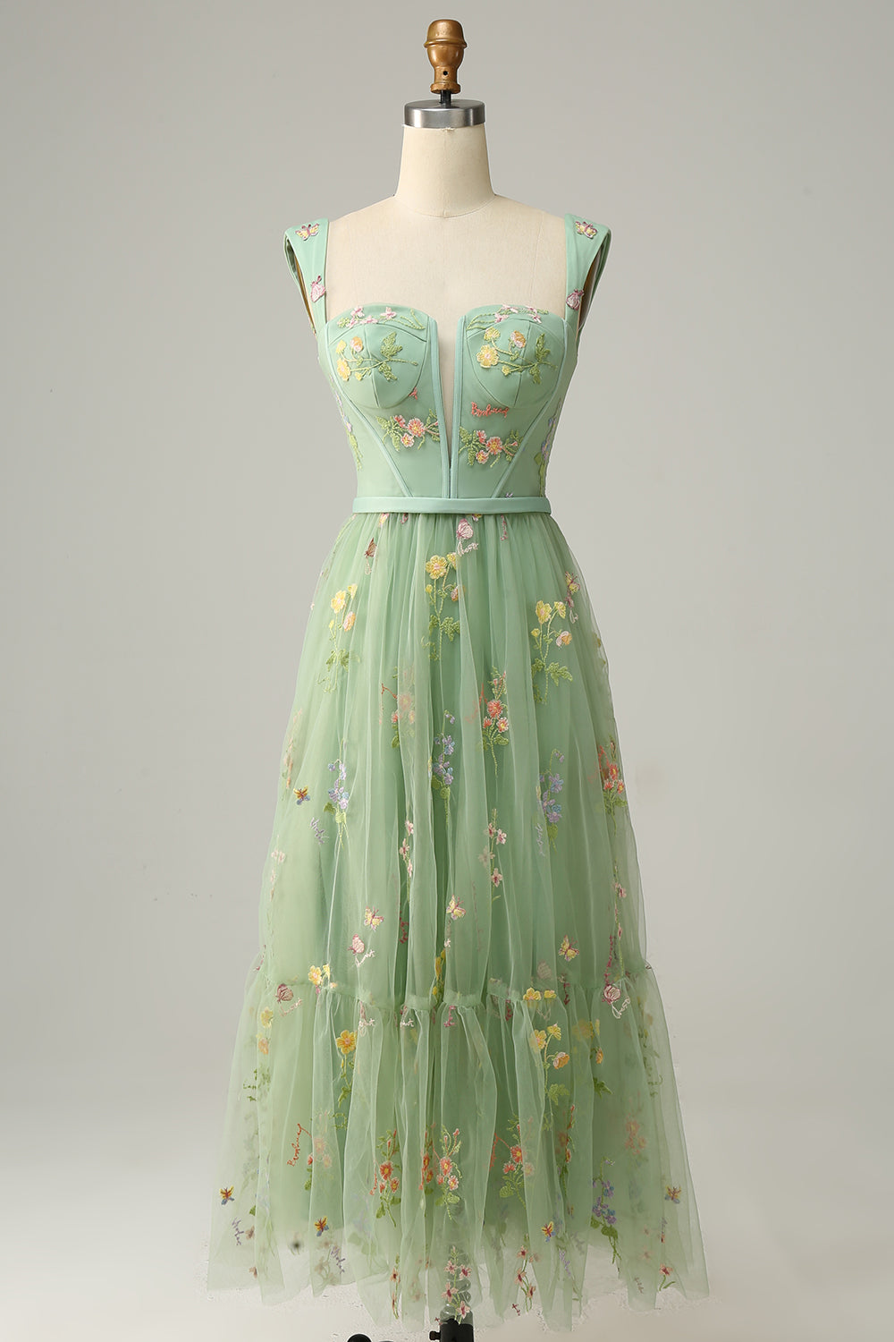 Champagne Long Prom Dress with Embroidery - Fashionpara