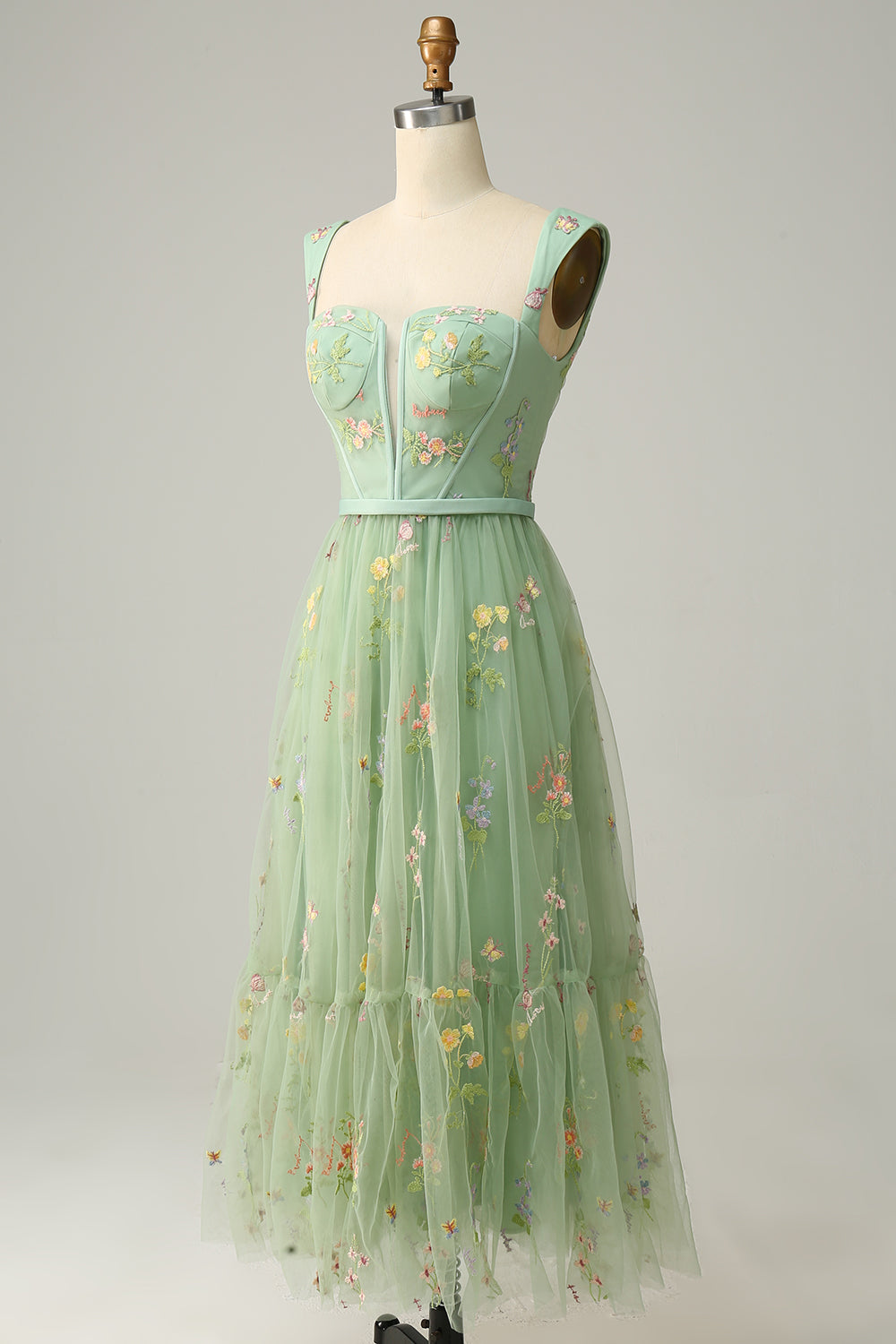Champagne Long Prom Dress with Embroidery - Fashionpara