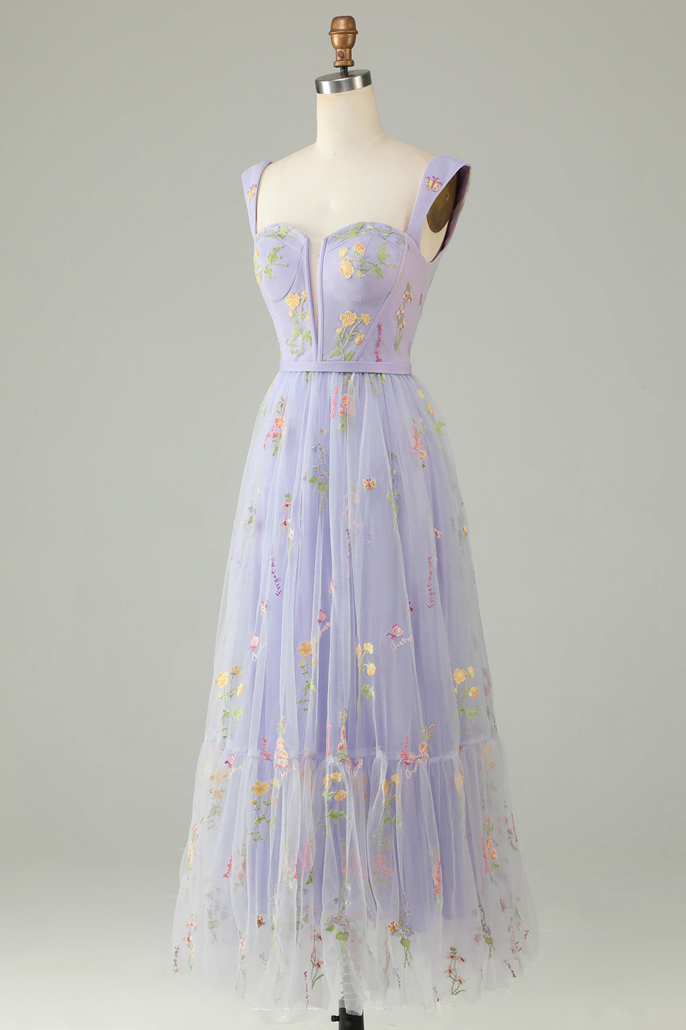 Champagne Long Prom Dress with Embroidery - Fashionpara
