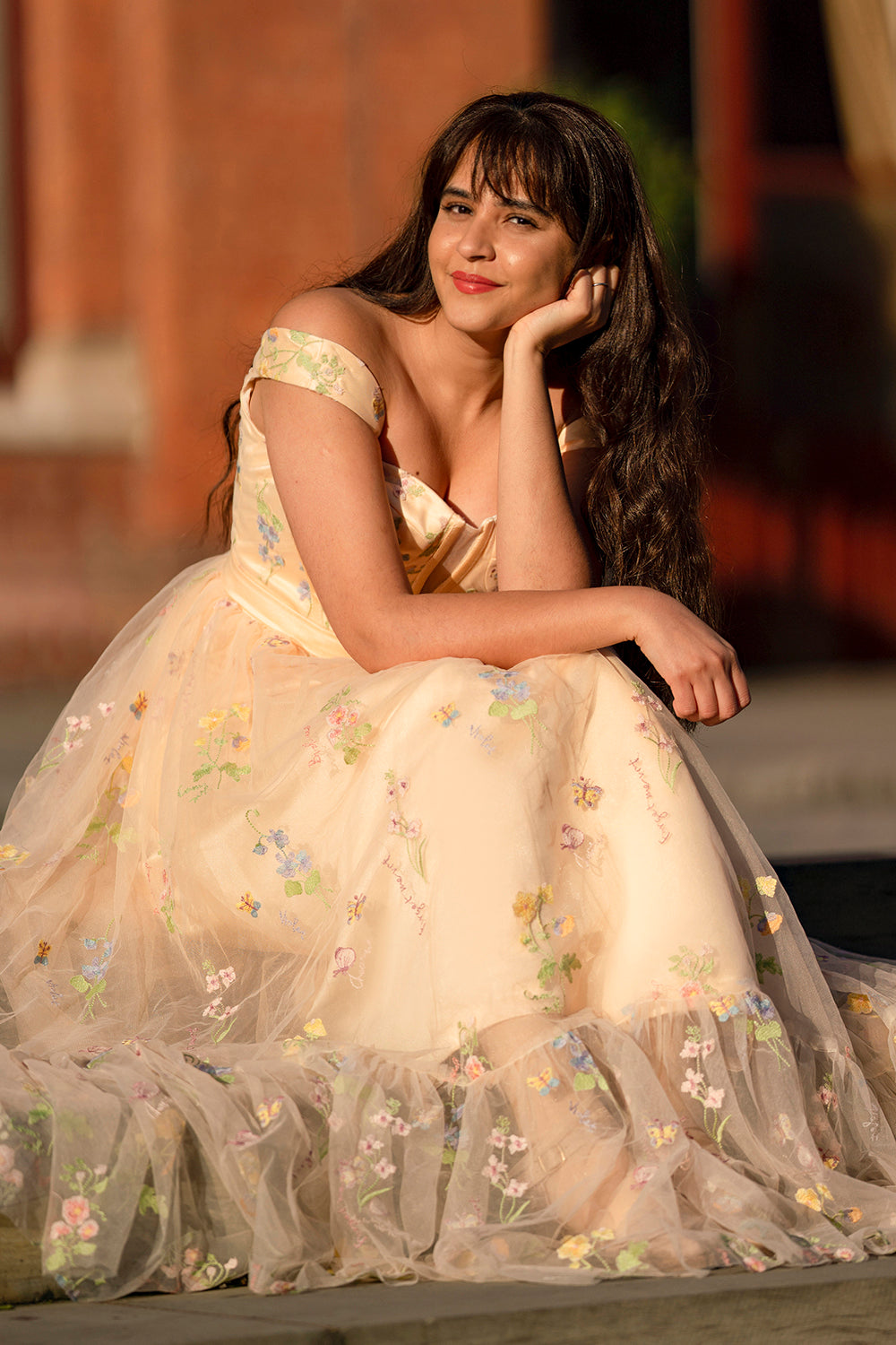 Princess A Line Champagne Long Prom Dress with Embroidery - Fashionpara