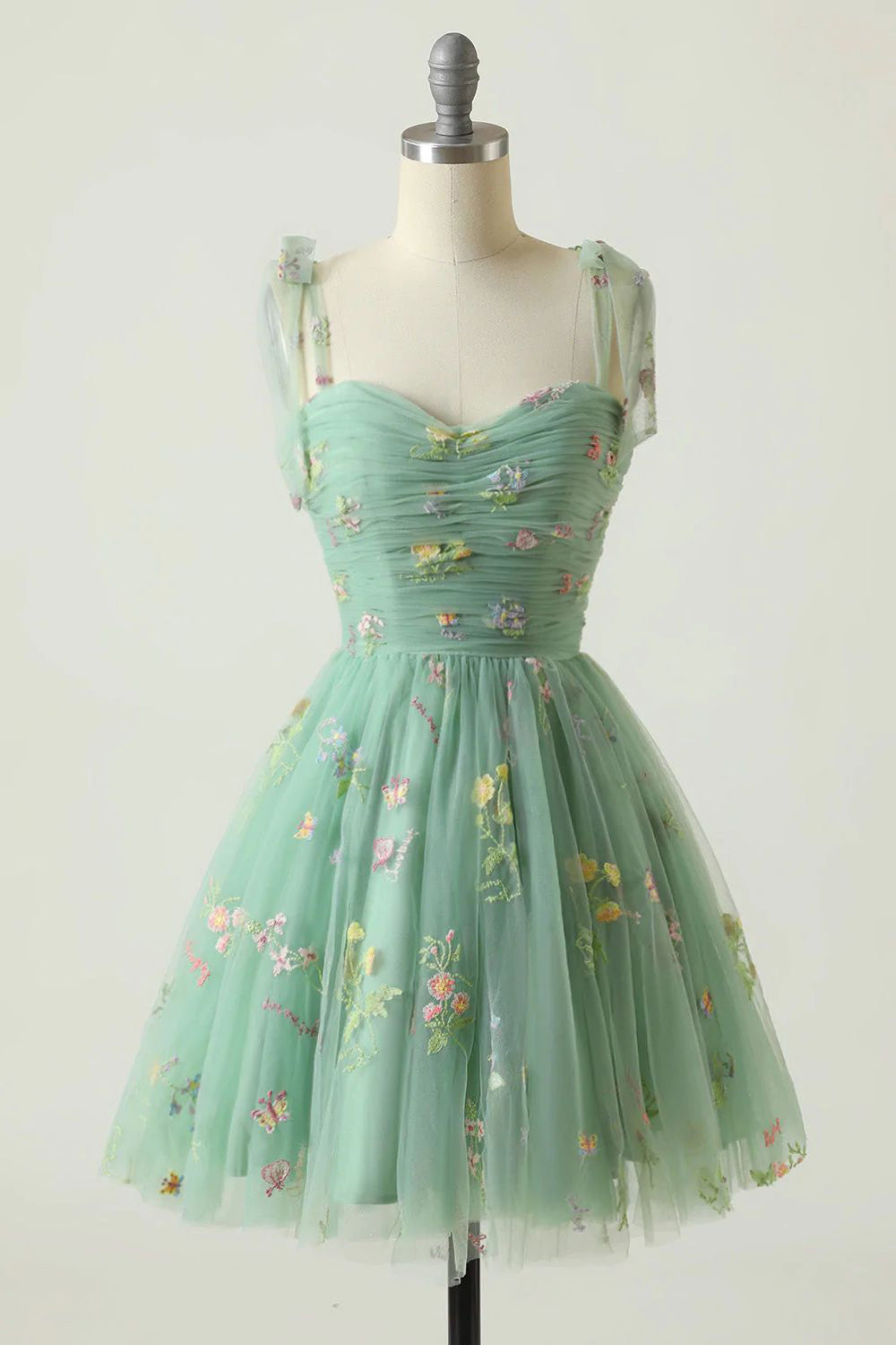Cute A Line Spaghetti Straps Champagne Homecoming Dress with Embroidery - Fashionpara