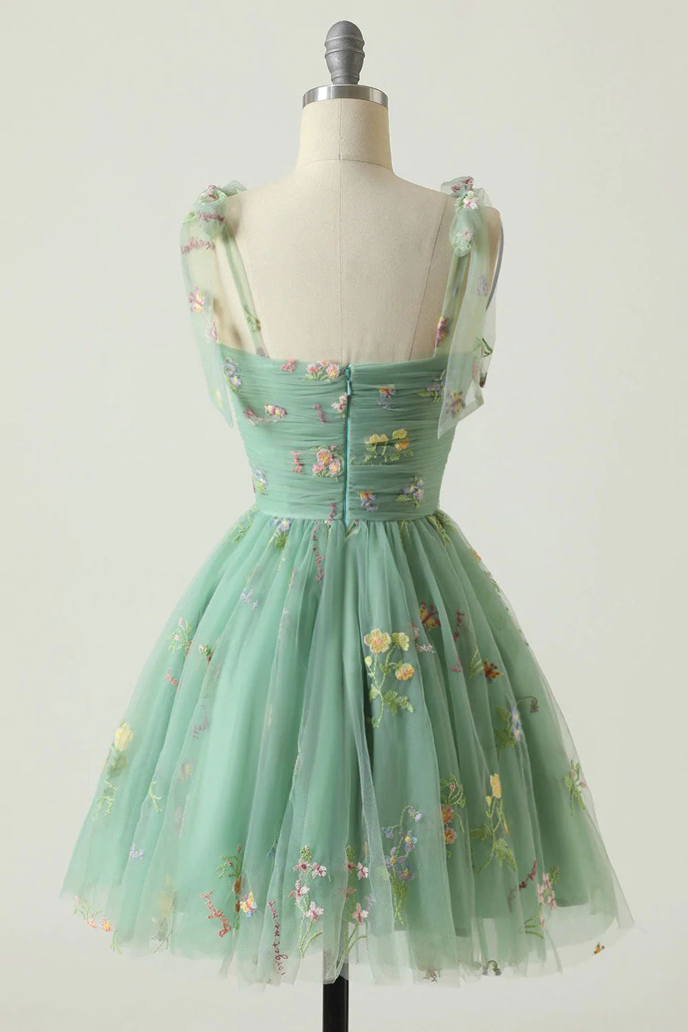 Cute A Line Spaghetti Straps Champagne Homecoming Dress with Embroidery - Fashionpara