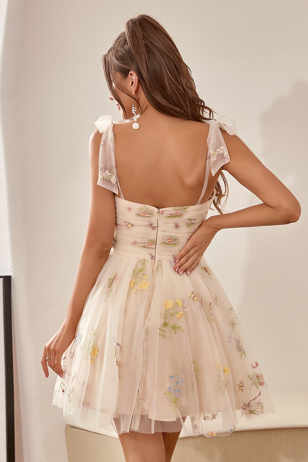 Cute A Line Spaghetti Straps Champagne Homecoming Dress with Embroidery - Fashionpara