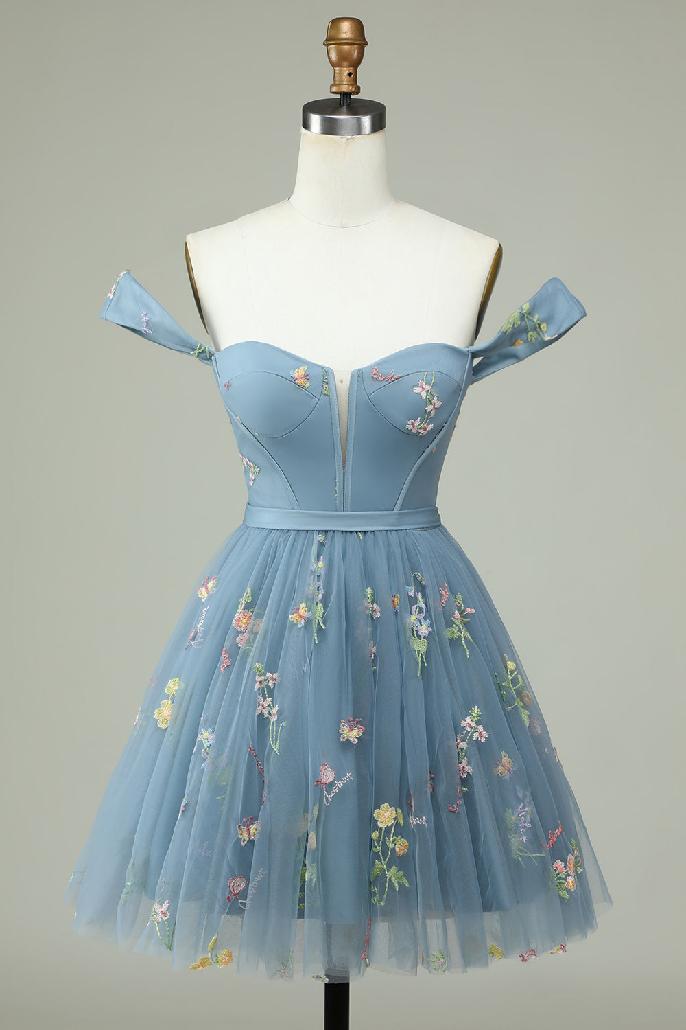 Cute A Line Sweetheart Grey Blue Short Homecoming Dress with Embroidery