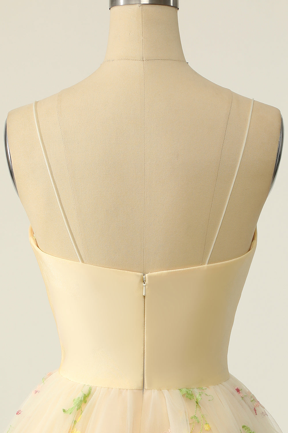 Champagne Tulle Spaghetti Straps A-line Homecoming Dress with Embroidery - Fashionpara