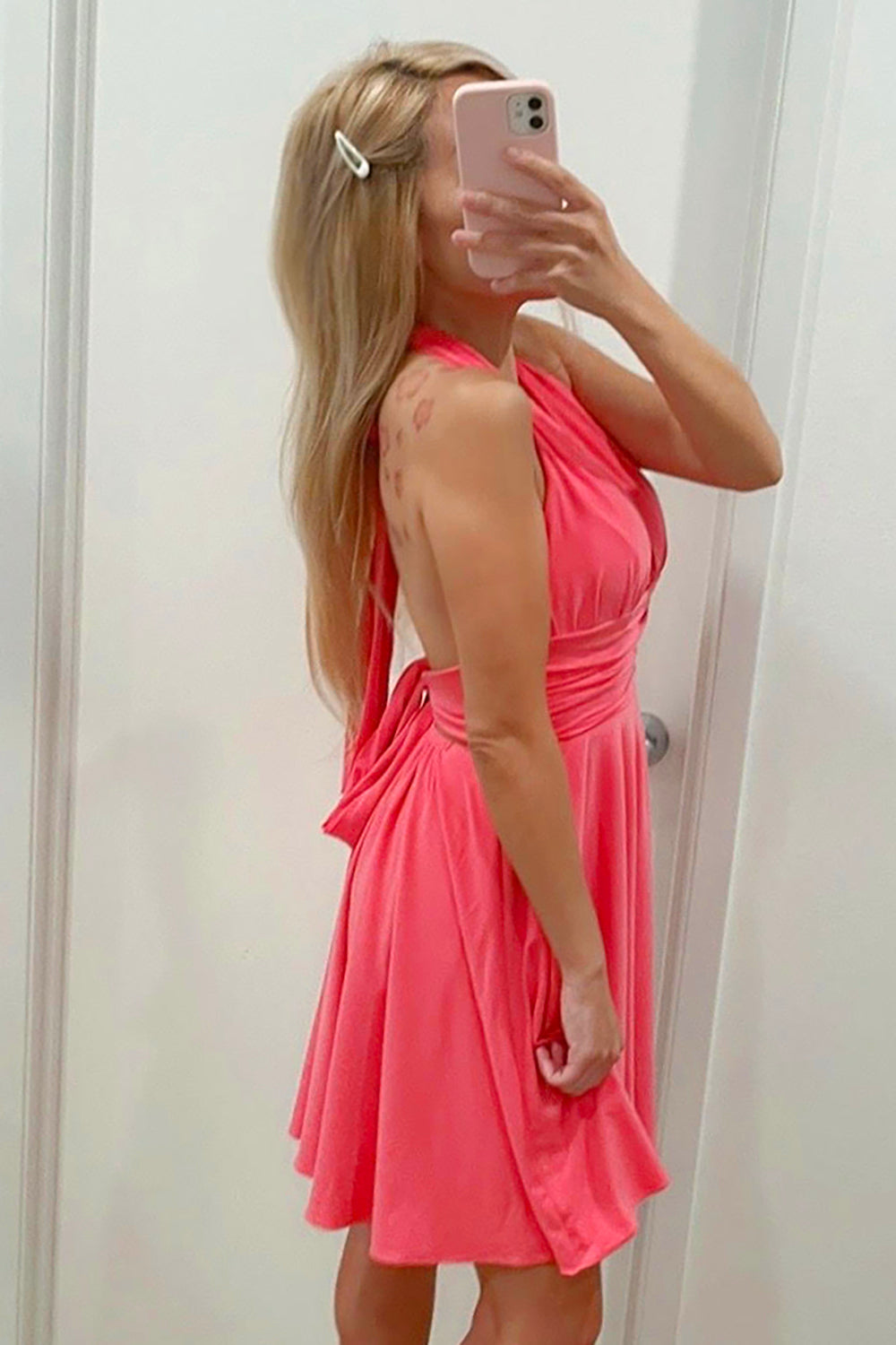 Cute Fuchsia Halter Backless Short Homecoming Dress - Fashionpara
