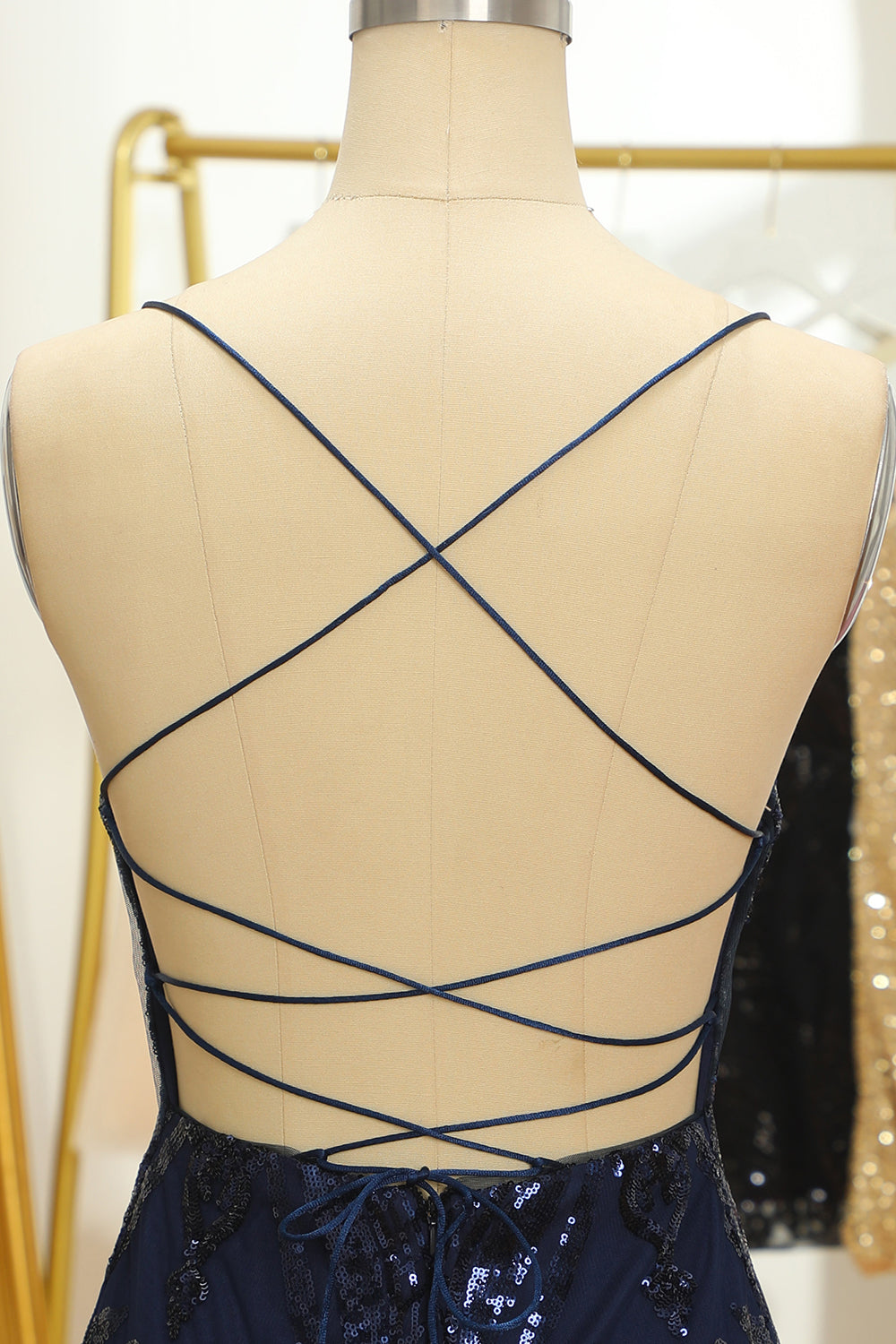 Navy Sequin Homecoming Dress