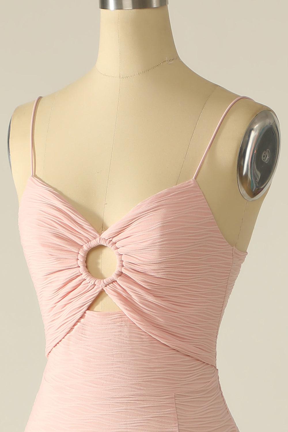 Pink Spaghetti Straps Cut Out Wedding Guest Dress With Bow